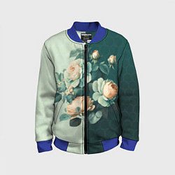 Бомбер детский Розы на зеленом фоне, цвет: 3D-синий