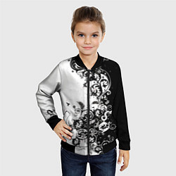 Бомбер детский Черно-белая птица среди узорчатых цветов, цвет: 3D-черный — фото 2