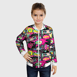 Бомбер детский Глаза аниме-девушки: cool pattern, цвет: 3D-белый — фото 2