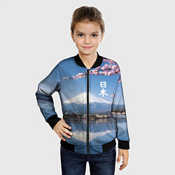 Бомбер детский Цветущая сакура на фоне Фудзиямы - Япония, цвет: 3D-черный — фото 2
