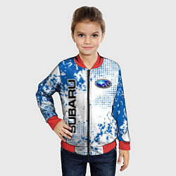Бомбер детский Subaru blue logo, цвет: 3D-красный — фото 2
