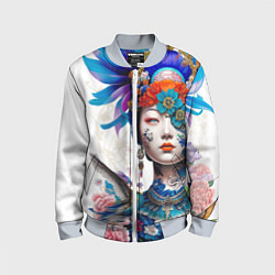 Бомбер детский Japanese girl - irezumi - tattoo, цвет: 3D-серый