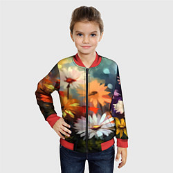 Бомбер детский Маслянные ромашки, цвет: 3D-красный — фото 2