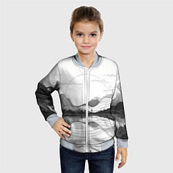 Бомбер детский Минималистичный пейзаж чб, цвет: 3D-серый — фото 2