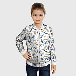 Бомбер детский Синие и желтые шахматные фигуры на белом фоне, цвет: 3D-белый — фото 2