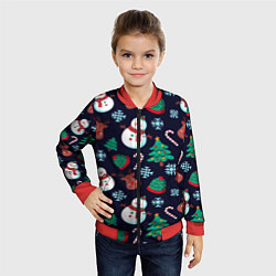 Бомбер детский Снеговички с рождественскими оленями и елками, цвет: 3D-красный — фото 2