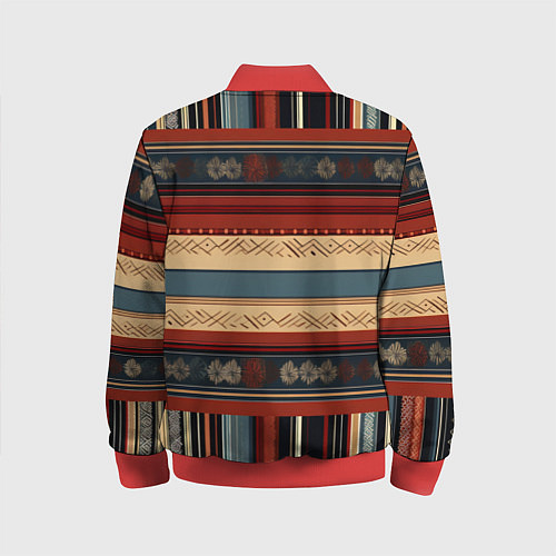 Детский бомбер Этнический принт в полоску / 3D-Красный – фото 2