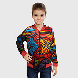 Бомбер детский Разноцветный узор в стиле абстракционизм, цвет: 3D-красный — фото 2