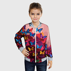 Бомбер детский Разноцветные бабочки - розовые цветы, цвет: 3D-серый — фото 2