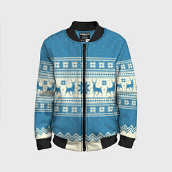 Бомбер детский Sweater with deer on a blue background, цвет: 3D-черный