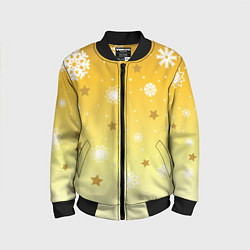 Бомбер детский Снежинки и звезды на желтом, цвет: 3D-черный