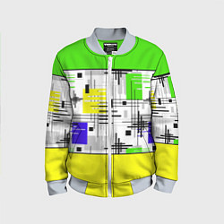 Бомбер детский Узор из полос желтого и зеленого цвета, цвет: 3D-серый