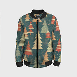 Бомбер детский Елки новый год, цвет: 3D-черный