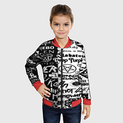 Бомбер детский Логотипы лучших групп черно белый, цвет: 3D-красный — фото 2