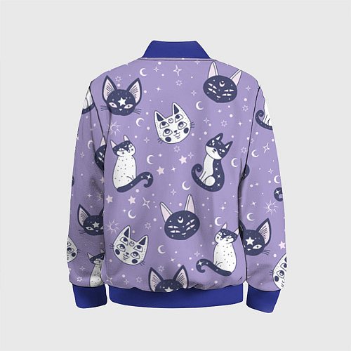 Детский бомбер Мистические кошечки - паттерн фиолетовый / 3D-Синий – фото 2