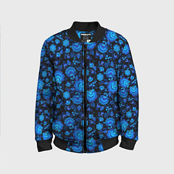 Бомбер детский Новогодняя гжельская роспись чёрный фон, цвет: 3D-черный