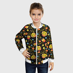 Бомбер детский Хохломская роспись разноцветные цветы, цвет: 3D-белый — фото 2