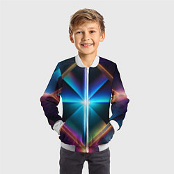 Бомбер детский Светящиеся лучи в квадрате, цвет: 3D-белый — фото 2