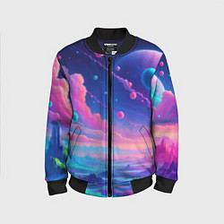 Бомбер детский Fantastic space landscape - neon glow, цвет: 3D-черный