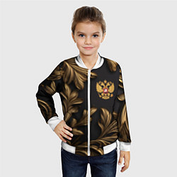 Бомбер детский Золотой герб России и узоры из листьев, цвет: 3D-белый — фото 2