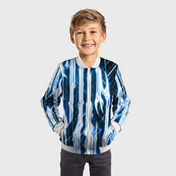 Бомбер детский Синие неоновые полосы на чёрном фоне, цвет: 3D-белый — фото 2