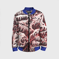 Детский бомбер Белые клыки на красном фоне