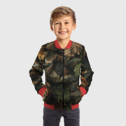 Бомбер детский Реалистичный охотничий камуфляж из ткани и листьев, цвет: 3D-красный — фото 2