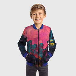 Бомбер детский Абстрактный город в неоновых цветах, цвет: 3D-синий — фото 2
