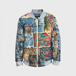Бомбер детский Японские мотивы на дениме, цвет: 3D-серый