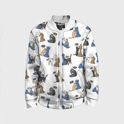 Бомбер детский Котики и шахматы белый, цвет: 3D-белый