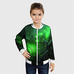 Бомбер детский Зеленая кислотная яркая неоновая абстракция, цвет: 3D-белый — фото 2