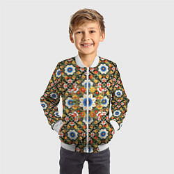 Бомбер детский Русские цветочные узоры красно-желтые, цвет: 3D-белый — фото 2