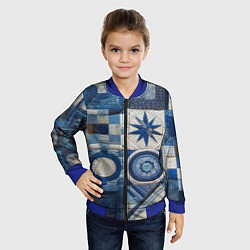 Бомбер детский Denim patchwork - ai art, цвет: 3D-синий — фото 2