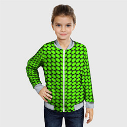 Бомбер детский Зелёные лепестки шестиугольники, цвет: 3D-серый — фото 2
