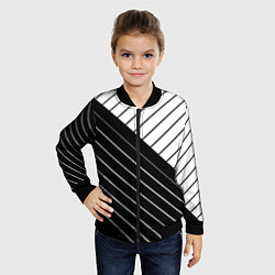 Бомбер детский Чёрно-белый косые линии, цвет: 3D-черный — фото 2