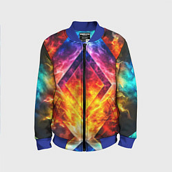 Бомбер детский Красочный неоновый узор с огнем на фоне, цвет: 3D-синий