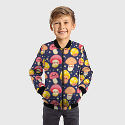 Бомбер детский Веселые грибочки паттерн, цвет: 3D-черный — фото 2