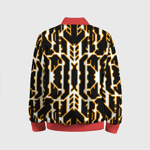 Детский бомбер Техно белые линии с жёлтой обводкой на чёрном фоне / 3D-Красный – фото 2