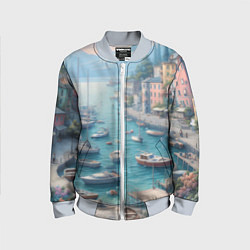 Бомбер детский Гавань с лодками, цвет: 3D-серый