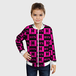 Бомбер детский BTS pattern pink logo, цвет: 3D-белый — фото 2