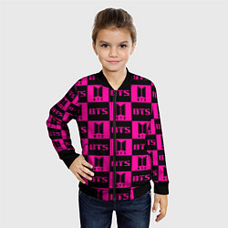 Бомбер детский BTS pattern pink logo, цвет: 3D-черный — фото 2