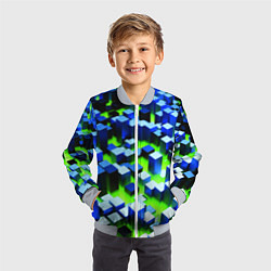 Бомбер детский Синие блоки в зеленом тумане, цвет: 3D-серый — фото 2