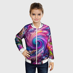 Бомбер детский Абстракция, водоворот из ярких красок, цвет: 3D-белый — фото 2