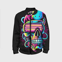 Бомбер детский Cyber skull - ai art neon, цвет: 3D-черный