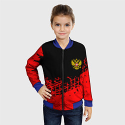 Бомбер детский Россия герб красные краски, цвет: 3D-синий — фото 2
