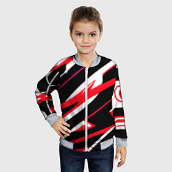 Бомбер детский Красно-белые полосы на чёрном фоне, цвет: 3D-серый — фото 2