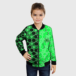 Бомбер детский Техно-киберпанк шестиугольники зелёный и чёрный с, цвет: 3D-черный — фото 2