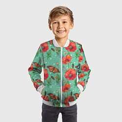 Бомбер детский Красные маки и бабочка монарх, цвет: 3D-белый — фото 2