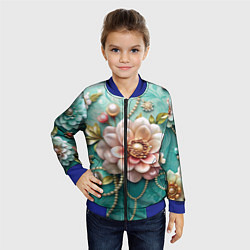 Бомбер детский Объемные цветы и жемчуг, цвет: 3D-синий — фото 2