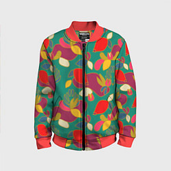 Бомбер детский Ягодно-цветочная абстракция, цвет: 3D-красный
